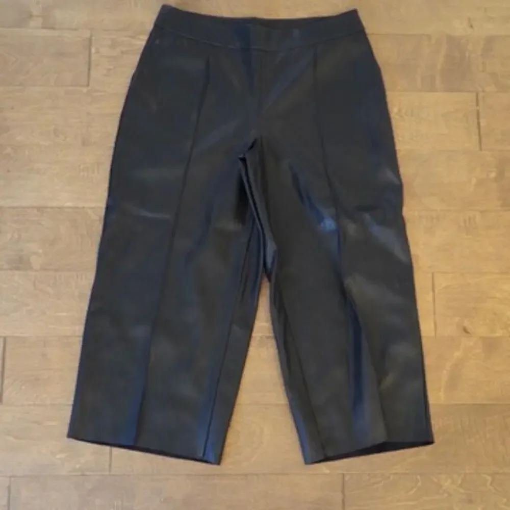 Jason Wu Wide Leg High Rise Cropped Faux Leather Pants Black Womens Size 12
